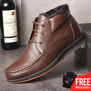 

OSCO Brand Winter Boots Men Genuine Leather Fashion Ankle Boots Flat Shoes Men High Quality With Fur Super Warm Snow Boots