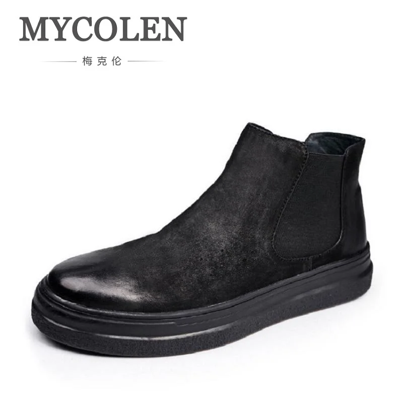 

MYCOLEN New Winter Cowhide Genuine Leather Shoes Men Ankle Boots Leisure Flat Boots Comfortable Men Boots Sapatos Masculino