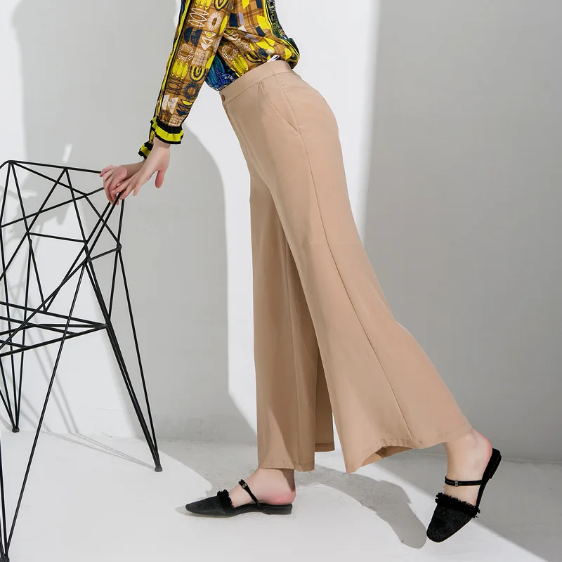 

2018 Spring and summer new stylish women's fashion loose lazy mulberry silk wide leg pants 1K3071
