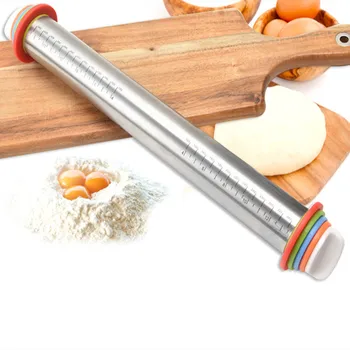 

Stainless Steel Rolling Pin 4 Size Adjustable Thickness Ring Dough Roller With Scale Rolling Pin Pastry Dough Roll Baking Tool