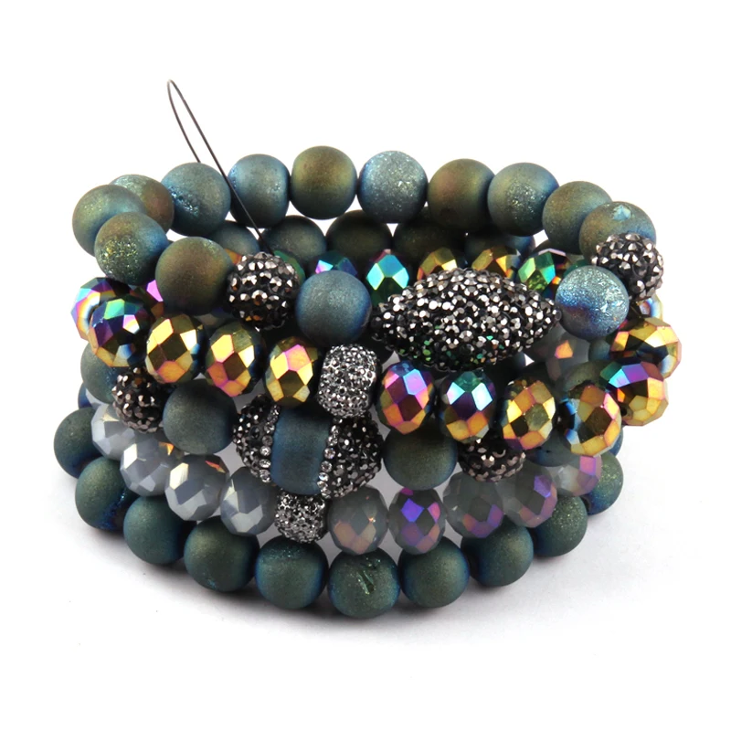 Fashion Jewelry Bracelet Sets Beautiful Blue Druzy Bead Women Bracelet Set Natural Stone & Glass