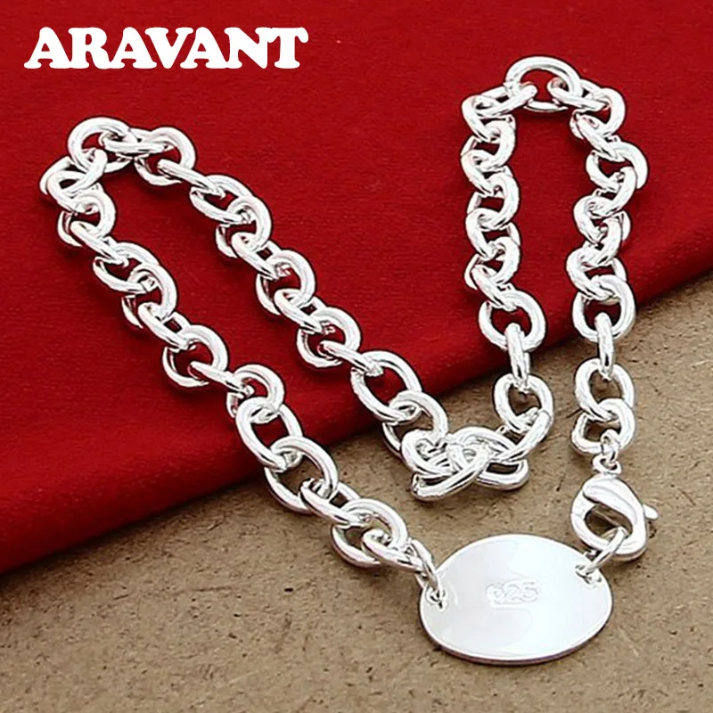 

925 Silver Round Pendant Necklace Chains For Women Men Fashion Jewelry