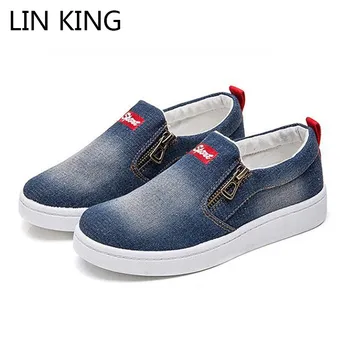 

LIN KING New Spring Autumn Women Denim Canvas Shoes Big Size Flats Casual Shoes Outdoor Sneakers Low Top Lazy Loafers For Female