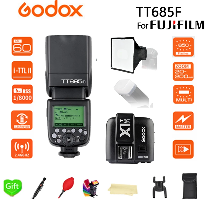 

Godox TT685F TT685 2.4G HSS 1/8000 s TTL GN60 Wireless Speedlite Flash + 15*17 softbox + X1T-F Trigger Transmitter for Fujifilm