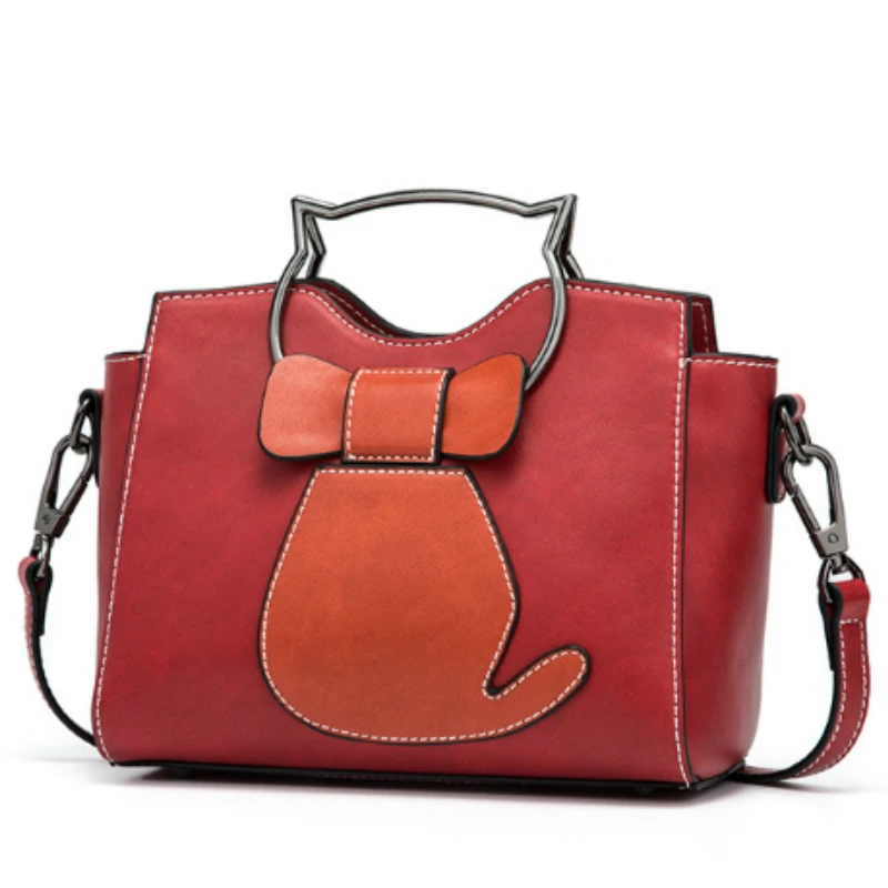 

2018 New Arrival Cat pattern Women's Shoulder Bag Over Shoulder Barrel PU Women's Bag Messenger Bags Lady Bags