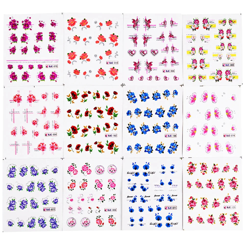 55pcs/pack Flower Glitter Nail Sticker Water Transfer Decal Decoration DIY Adhesive Tips Manicure Art Decals | Красота и здоровье