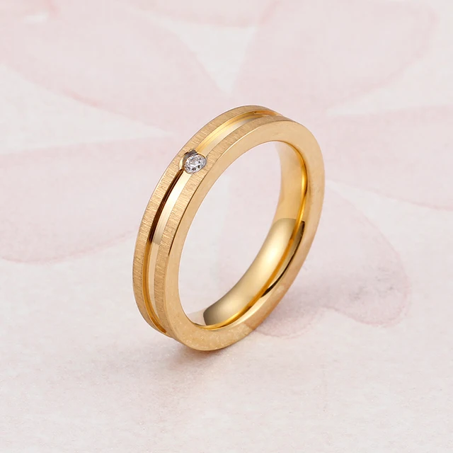 KALEN Stainless Steel Gold & Rose Gold Groove Finger Rings For Women Trendy  Bohemia Cubic Zirconia Wedding Rings Bague Jewelry