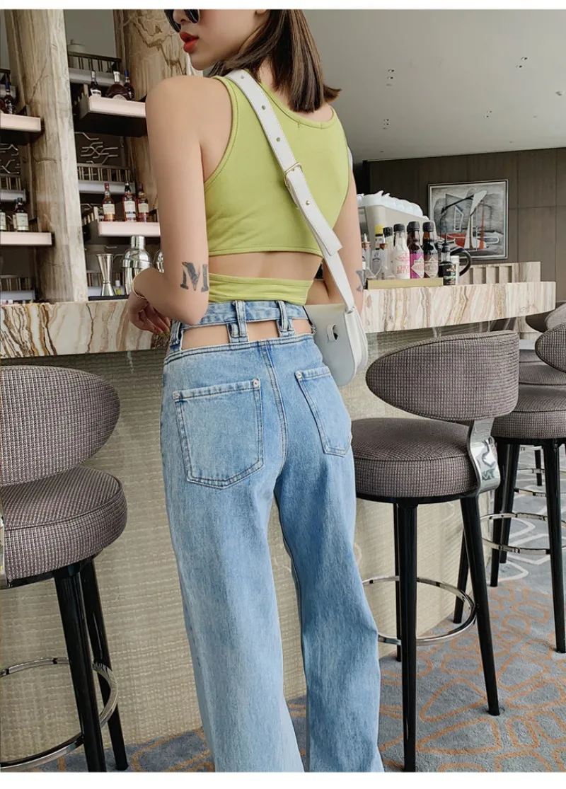Высококачественные женские джинсы с большими дырками, с высокой талией, с широкими штанинами, женские джинсовые штаны в стиле панк, винтажные джинсы-клеш для мам