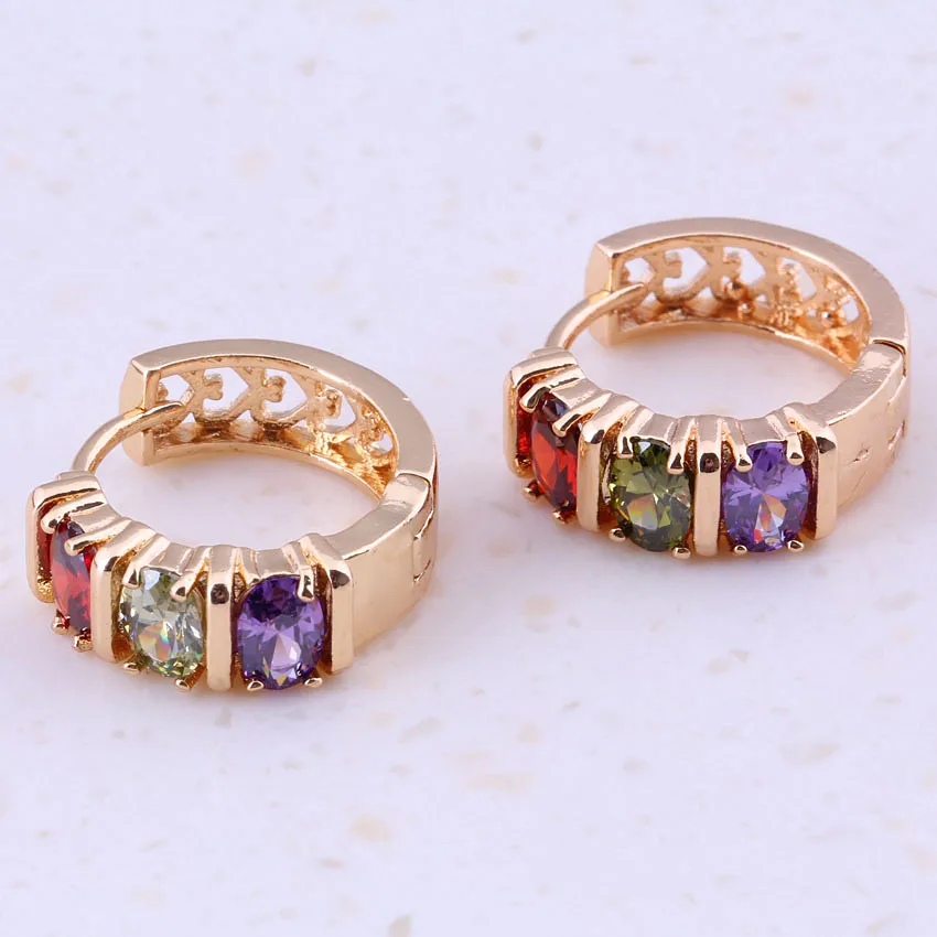 

Graceful Multicolor Simulated Multigem Yellow Gold Color Hoop Huggie Earrings Women Cheap Fashion Jewelry Free Gift Box F0013