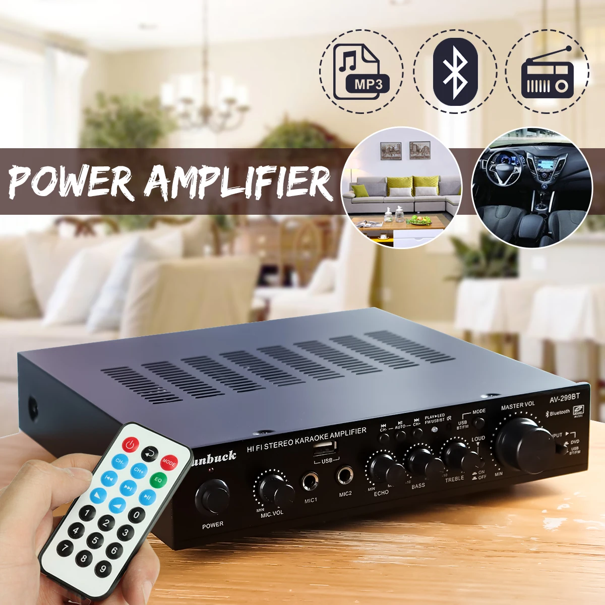 

298B bluetooth 2.0 Channel 2000W 5 Channel Audio Power Amplifier 220V AV Amp Speaker with Remote Control Support FM USB SD Card