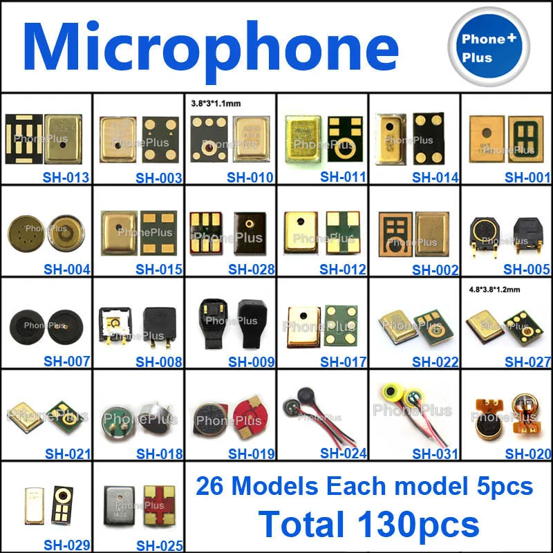 Kopen 26 Modellen 130 STKS Microfoon Microfon Mikrofon Zender Innerlijke Mic Voor Meest Merken Telefoon Gemeenschappelijke Universele Compatibel