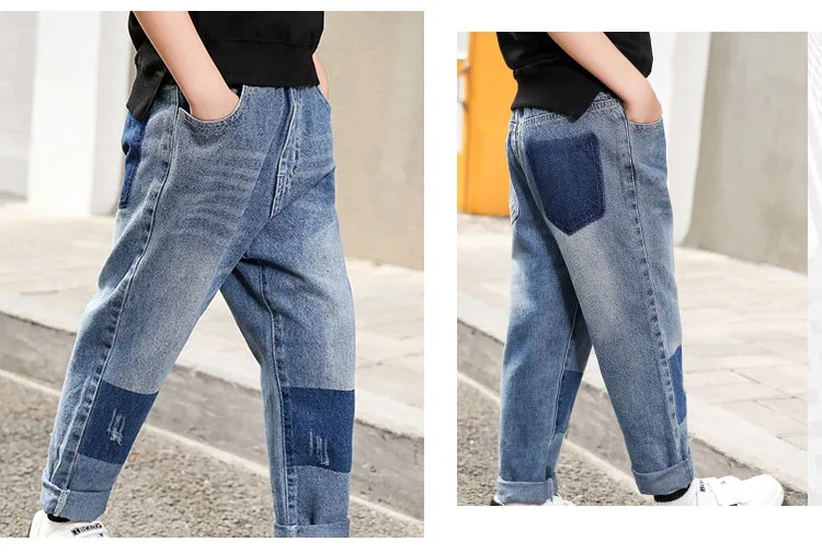 fashion 2018 autumn kids mid waist jeans for boys patchwork denim pants clothing children casual school trousers clothes boys  (14)