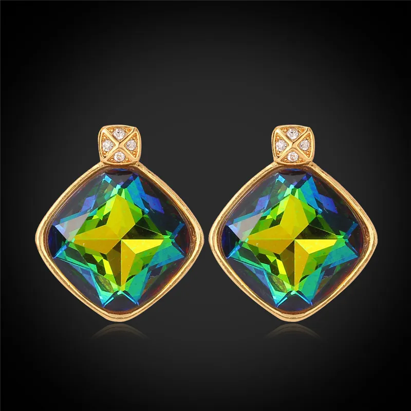 

Kpop Green Crystal Drop Earrings For Women yellow Gold Color Jewelry Fashion New AAA+ Cubic Zirconia Earring Jewelry E601