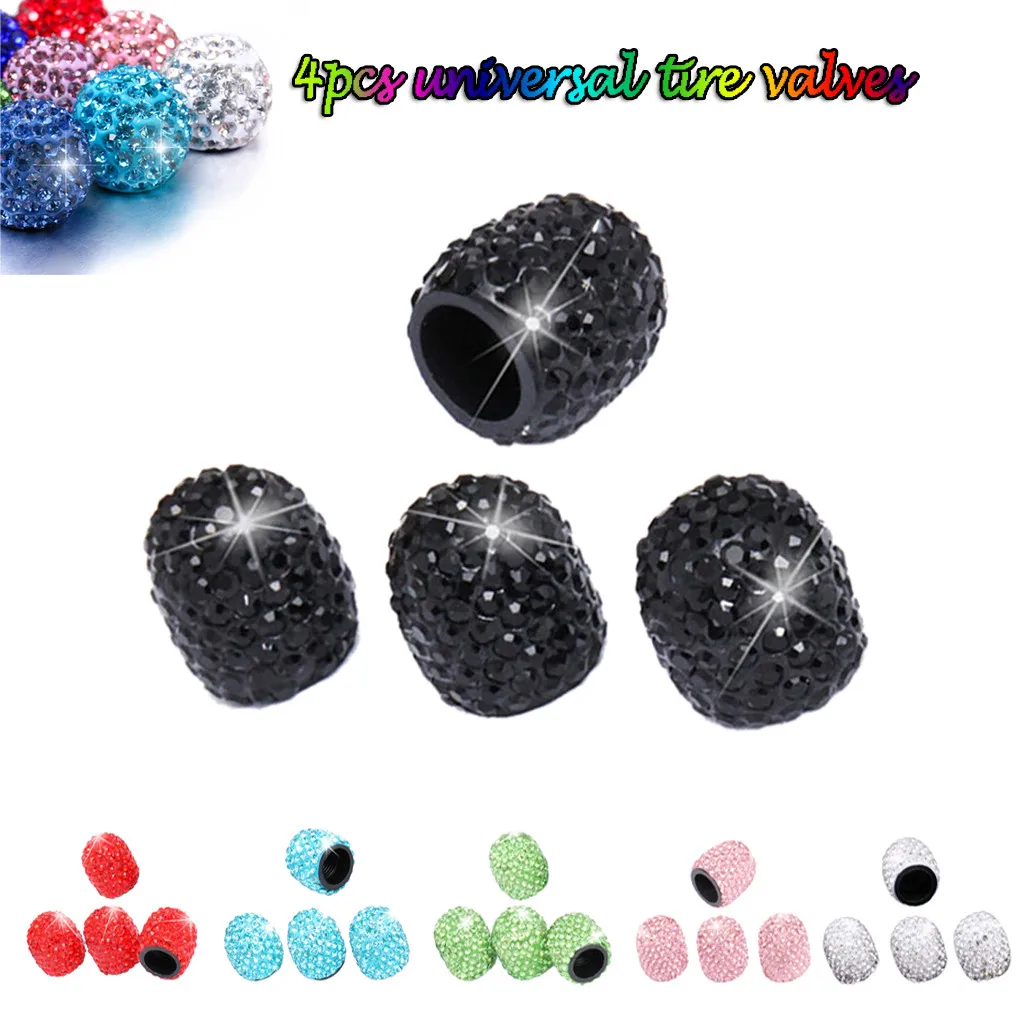 

4PCS Universal Jeweled Bling Rhinestone Tire Wheel Valve Cap Cover Car Utility fastened tightly tire valve stem Multi-colored 8Z