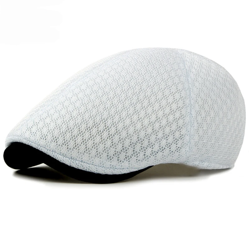 HT1377 Korea Style Summer Sun Cap Hats Plain Solid Black White Grey Ivy Cabbie Flat Caps Breathable Mesh Men Women Beret Caps mens red beret