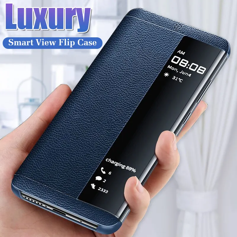 

Leather Smart View Flip Case Cover On The For Samsung Galaxy S7 Edge S10 S9 S8 Plus Shockproof Case Cover A7 2018 Flip Case