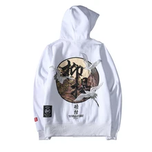 Embroidery Cranes Pullover Text Printing Hoodies Men Winter Hip Hop Male Casual Hooded Sweatshirts Streetwear Japanese