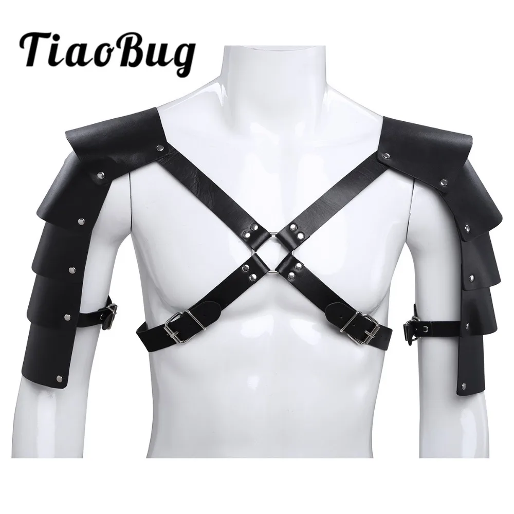 

TiaoBug Black Faux Leather Adjustable Men Body Chest Harness Sexy O-rings Bondage Costume Belts Shoulder Armors Buckles Lingerie