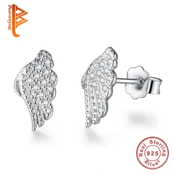 

BELAWANG Fashion Cubic Zirconia Stud Earrings For Women Feather Wings 925 Sterling Silver Earrings Wedding Party Jewelry Gifts