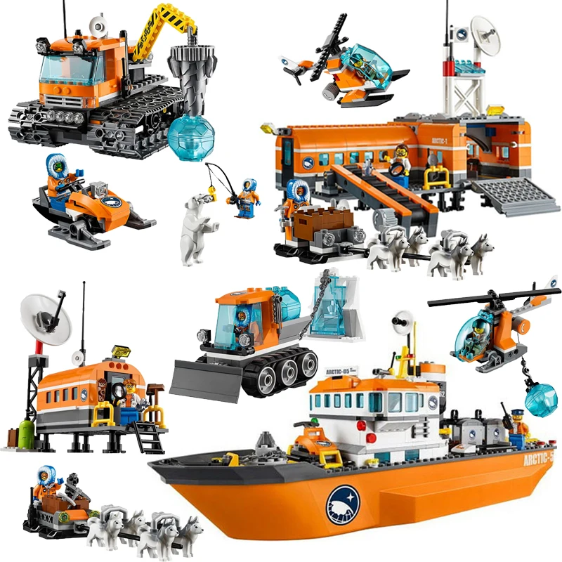 Compatible Legoing Urban City Arctic Icebreaker ARCTIC BASE CAMP Model helicopter ship sleigh scientists Building Blocks Kid Toy | Игрушки и