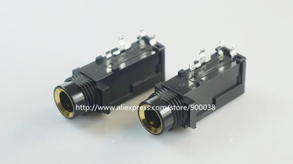 500 pcs 0 250 6 35mm TRS Stereo phone Jack Headphone Connector 3 conductor 4 contact through hole Right Angle Single Switch