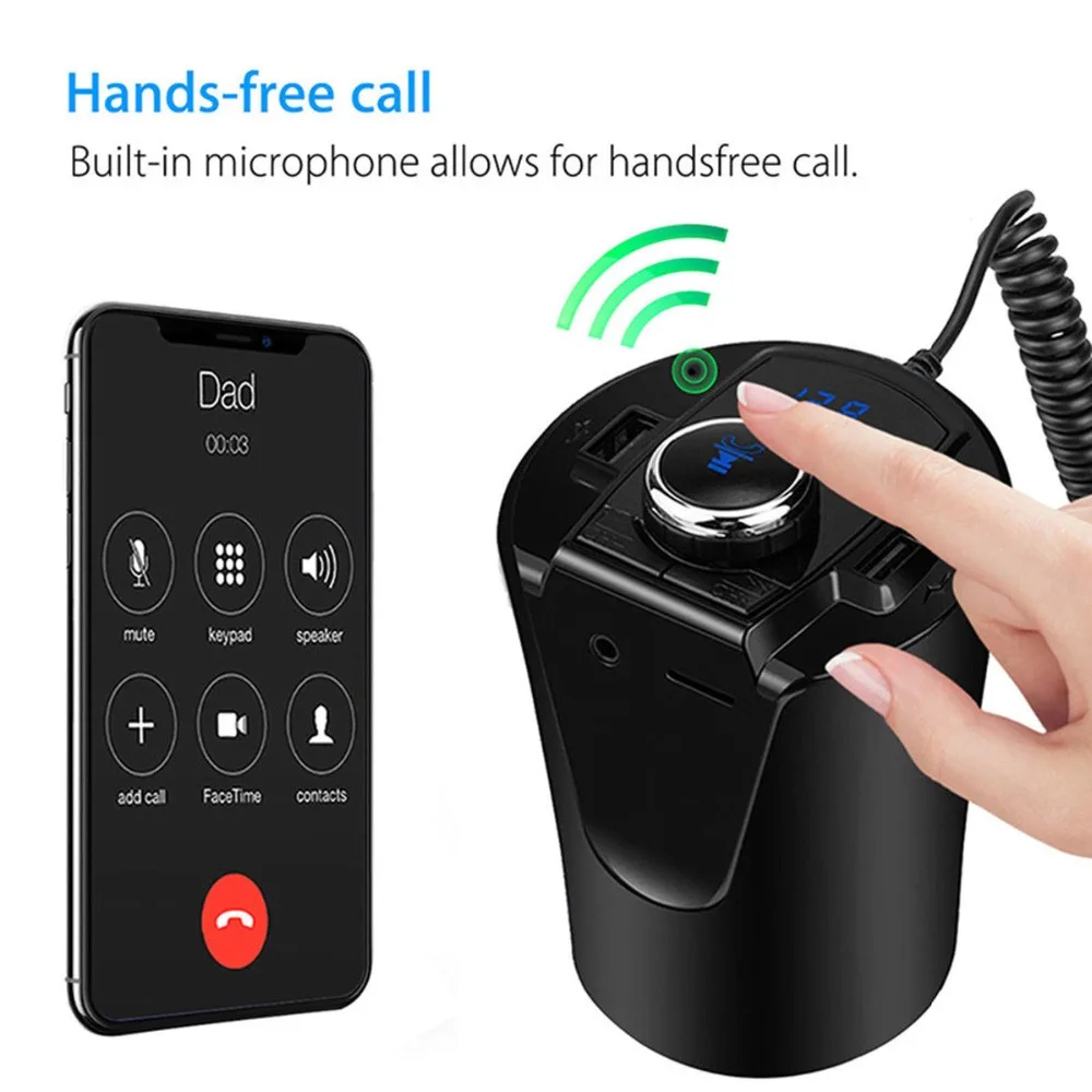 Чашка-стойка Bluetooth MP3 USB зарядное устройство беспроводной Bluetooth fm-передатчик плеер без рук телефон адаптер автомобильный комплект 5 в 2.1A USB зарядное устройство