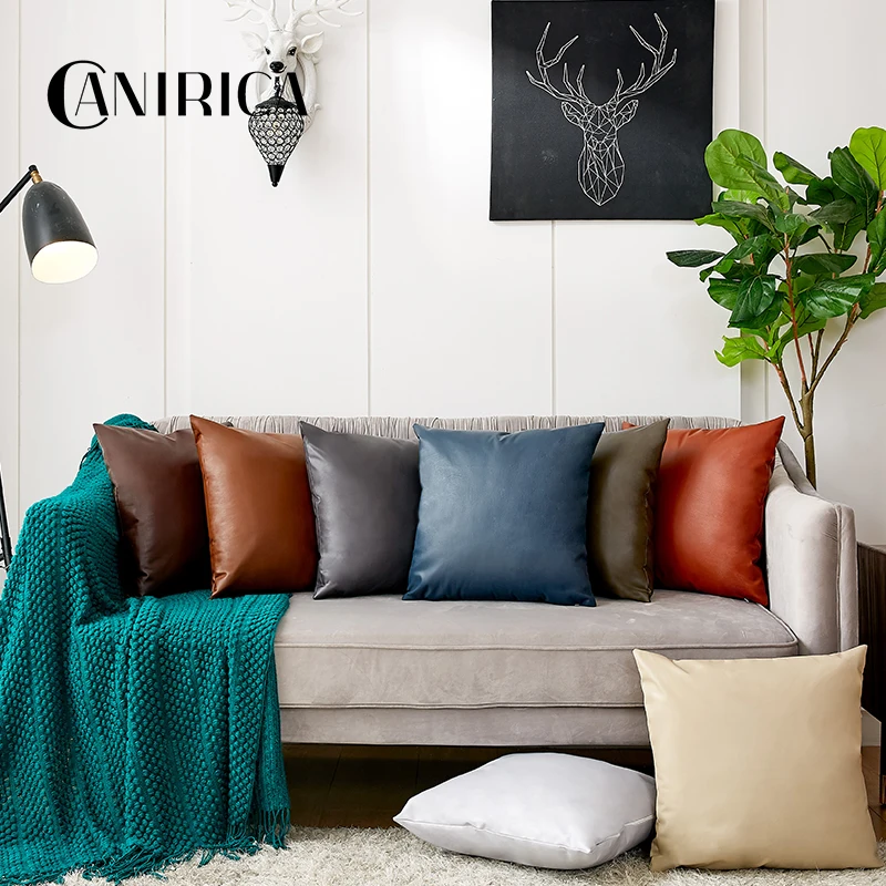 Cushion Cover PU Leather Sofa Car Decorative Pillow Case 45*45 Luxury Pillow Cover For Living Room Bedroom Coussin Decoratif Cushion Cover PU Leather Sofa Car Decorative Pillow Case 45*45 Luxury Pillow Cover For Living Room Bedroom Coussin Decoratif