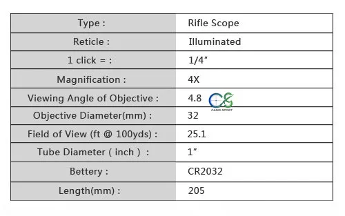 Ângulo de Visão do Objetivo Nova Chegada Rifle Scope Caça 4.8 Gs1-0257 Ppt 4x32 4 Cheap Lunetas Riflescopes