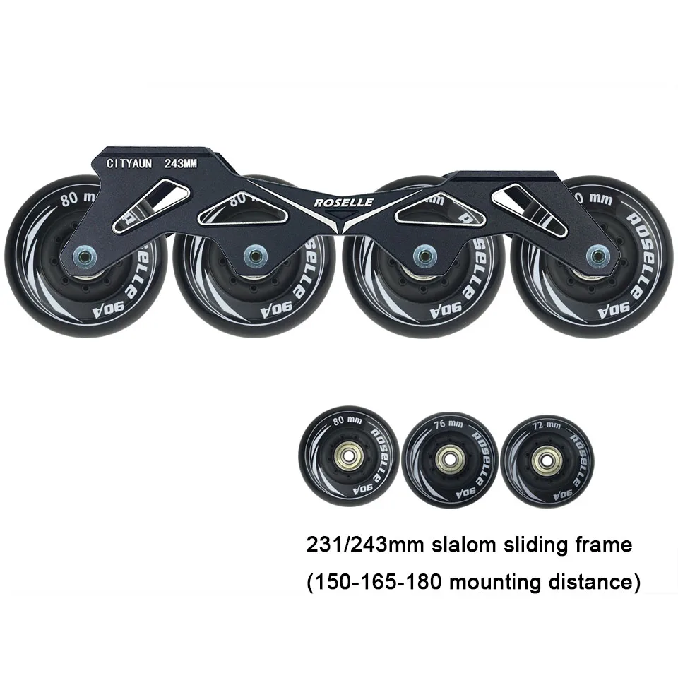 

231 243mm Frame & 4 * 80 76 72 mm 90A Wheels & Bearings for Inline Slalom Sliding Skating Skates Base for Adult Kids Skates XX3