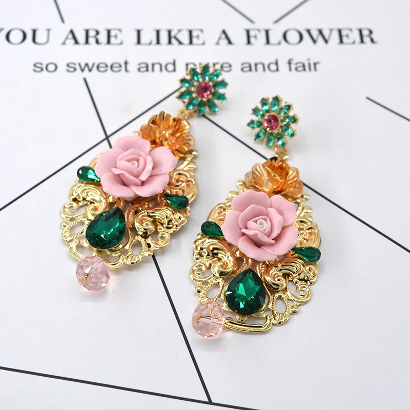 Fashion flower geometric long earrings for women