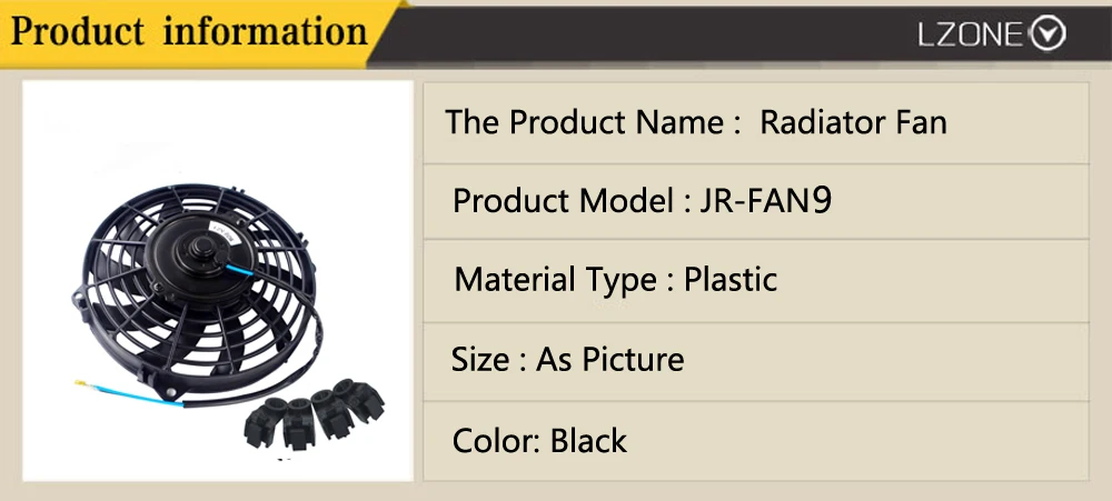 LZONE-9 дюймов Универсальный 12 в 80 Вт Тонкий Реверсивный электрический радиатор авто вентилятор Push Pull с монтажным комплектом Тип S " JR-FAN9