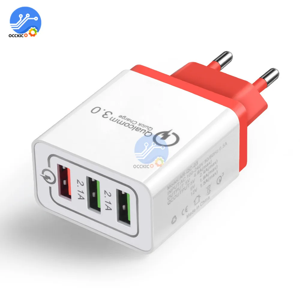 

Quick Charge QC 3.0 3 Ports USB Charger Fast Charging Adapter US/EU Travel Wall Charger for Universal Mobile Phone
