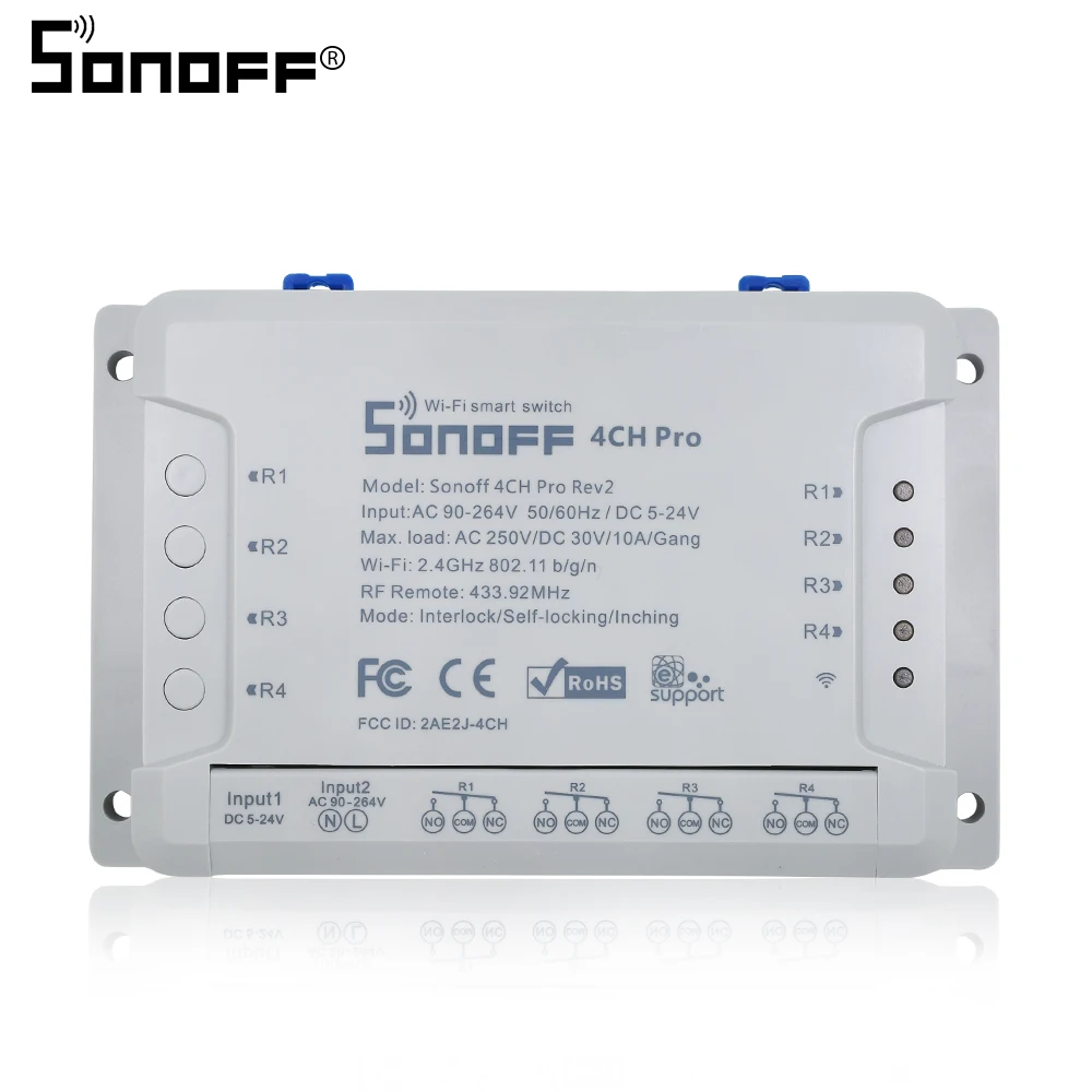 Sonoff 4CH Pro R2 многоканальный беспроводной Wifi переключатель для умного дома Модуль Автоматизации 433 МГц пульт дистанционного управления 220 В