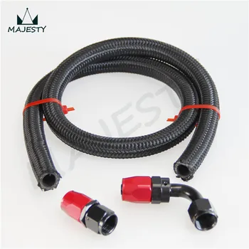

AN12 12-AN STAINLESS/Nylon BRAIDED OIL/FUEL LINE HOSE 1M/3FT+STRAIGHT black & red +90 Degree SWIVEL FITTING BLACK & RED