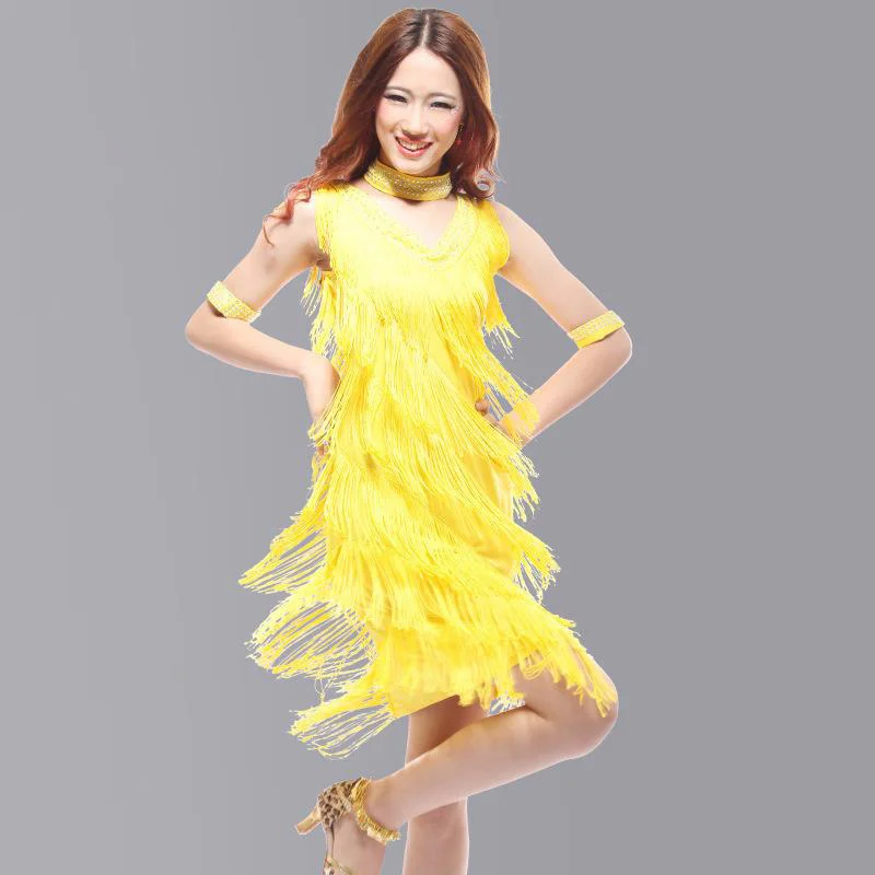 

2019 Vintage Bling Fashion V Neck Sequin Fringe Charleston Flapper Stage Dance Clothing Dresses Wear Costumes