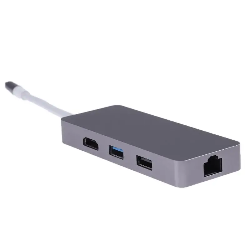 Новый Silver Grey 7 в 1 Тип-C к HDMI + USB3.0 + USB2.0 + TF + сетевой адаптер концентратора Размеры 108*42,5*15,3 мм для ноутбука MacBook