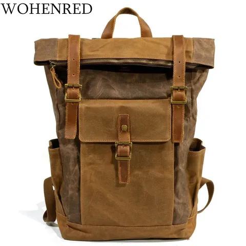 Mochila de Couro Lona do Vintage Casuais dos Homens para Fora Bagpack Laptop da Masculino Faculdade Escola Bookbag Viagem Daypacks da Porta à Prova d’ Água Bolsa