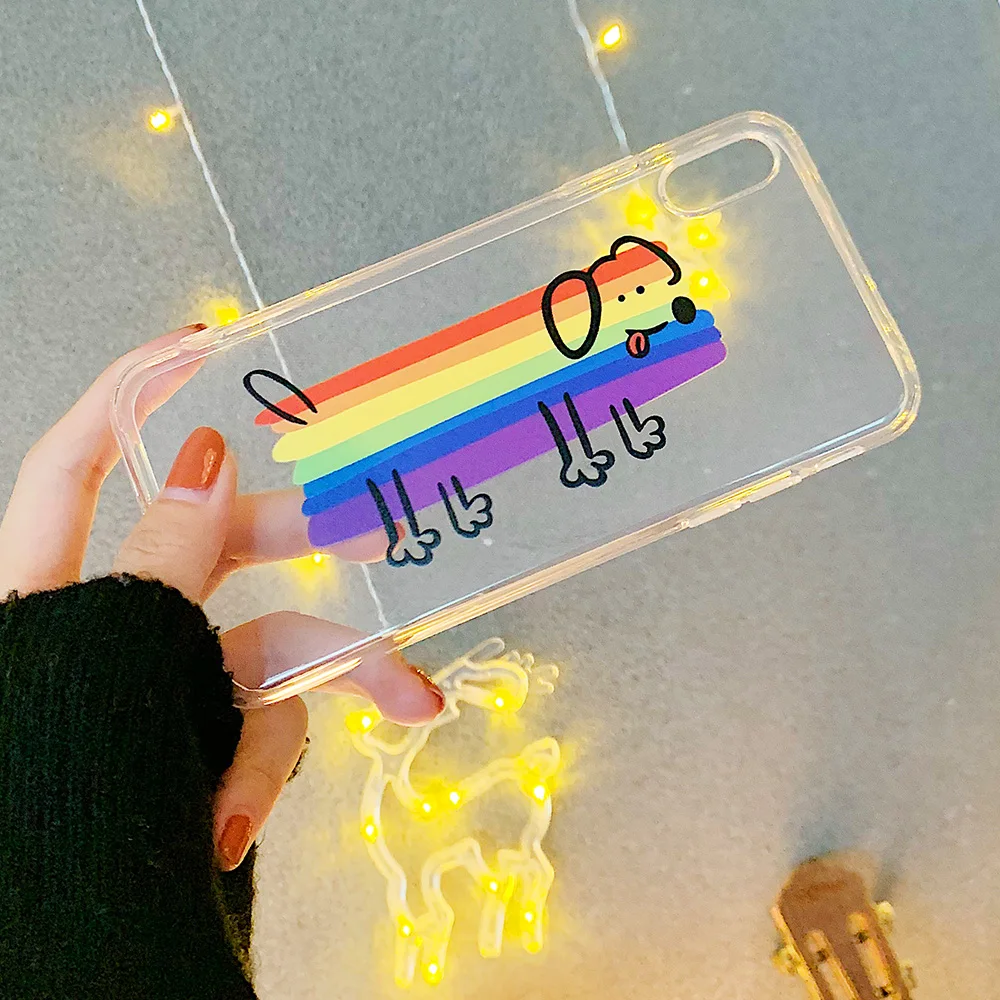 KIPX1102_11_JONSNOW Phone Case For iPhone 6S 7 8 Plus X XR XS Max Rainbow Dog and Rainyday Pattern Clear Soft Silicone Cover Cases