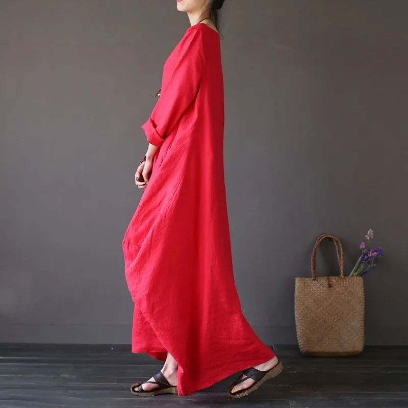 gules dress Лето-осень, платья размера плюс, женские, 4xl 5xl, Свободное длинное винтажное платье, богемное платье-рубашка, макси платье, модное женское платье Q293 - Цвет: gules dress