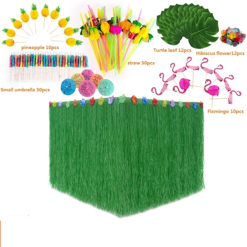 Искусственный Гибискус трава стол юбка гавайский танец хула юбки тропическая черепаха лист Фламинго ужины пляж клей вечерние поставки