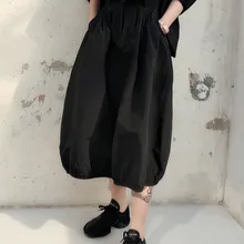 Cakucool, новинка, женские юбки, необычные, черные, высокая талия, хлопковая юбка, женская, черная, однотонная, повседневная, свободная, плюс размер