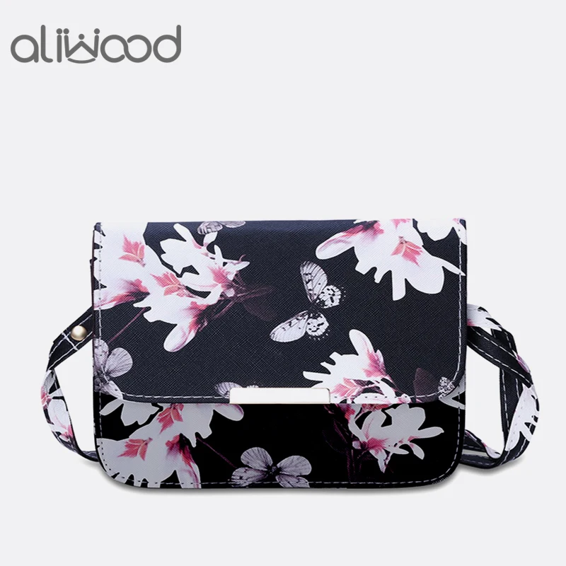 

Aliwood Printing Women bags Crossbody bags PU Leather Fashion Flower Shoulder bag Females Purse Handbags small Messenger bags