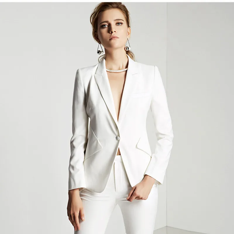 Custom made slim Fit White Suit Office Ladies Work Wear
