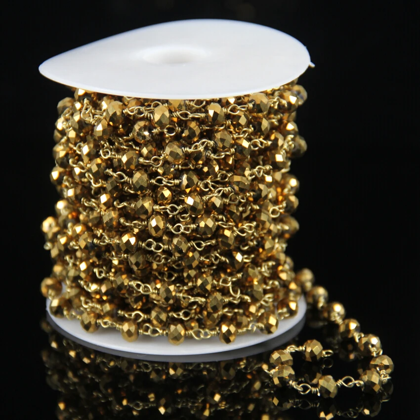 Gold Mystic Titanium Glass Faceted Rondelle Bead Chain