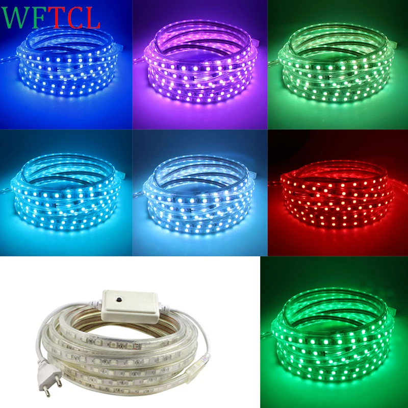 220V 110V RGB LED Strip 5050 Waterproof IP67 Rope light Outdoor 1m 2m