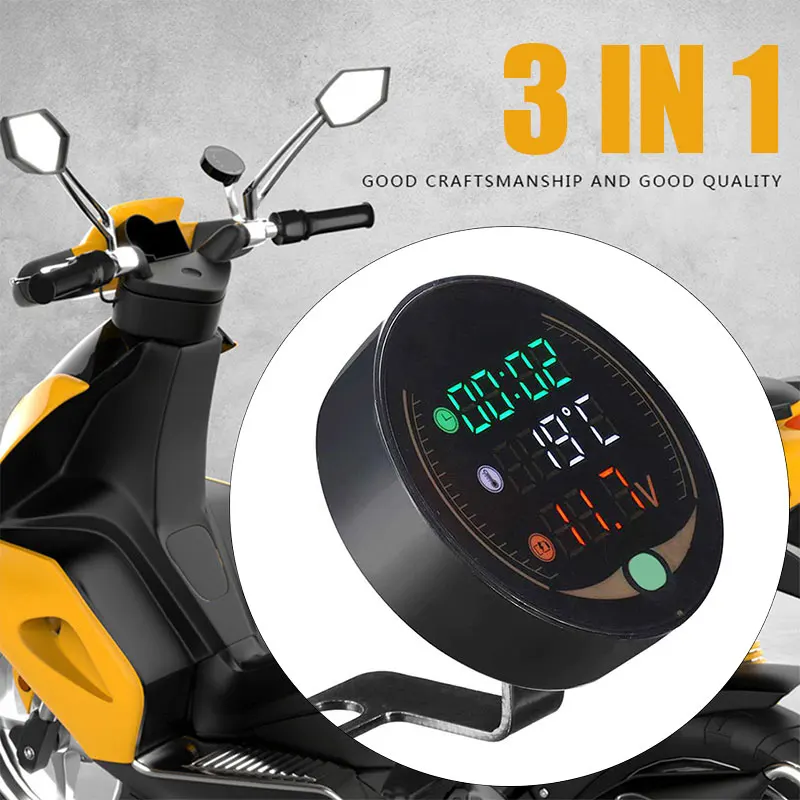 Vehemo, 3в1, измеритель напряжения, часы, 12 В, Универсальный электронный цифровой термометр, температура, время для мотоцикла, модифицированный ATV светодиодный
