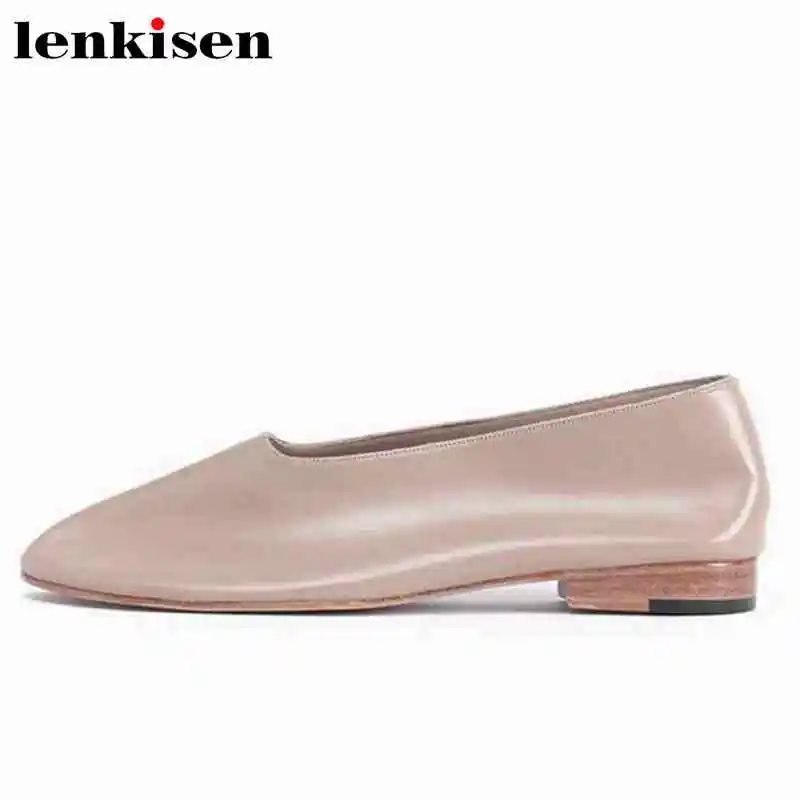

Lenkisen 2018 plus size grandma glove style shoes pointed toe easeful cow leather slip on solid party meeting women flats L22