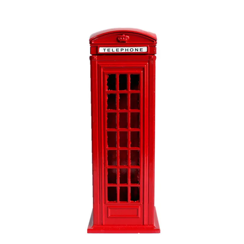 

Zakka Europe Retro Telephone Booths Piggy Bank Figurine London UK Street Phone Booths Creative Desktop Ornament Cafe Decorations