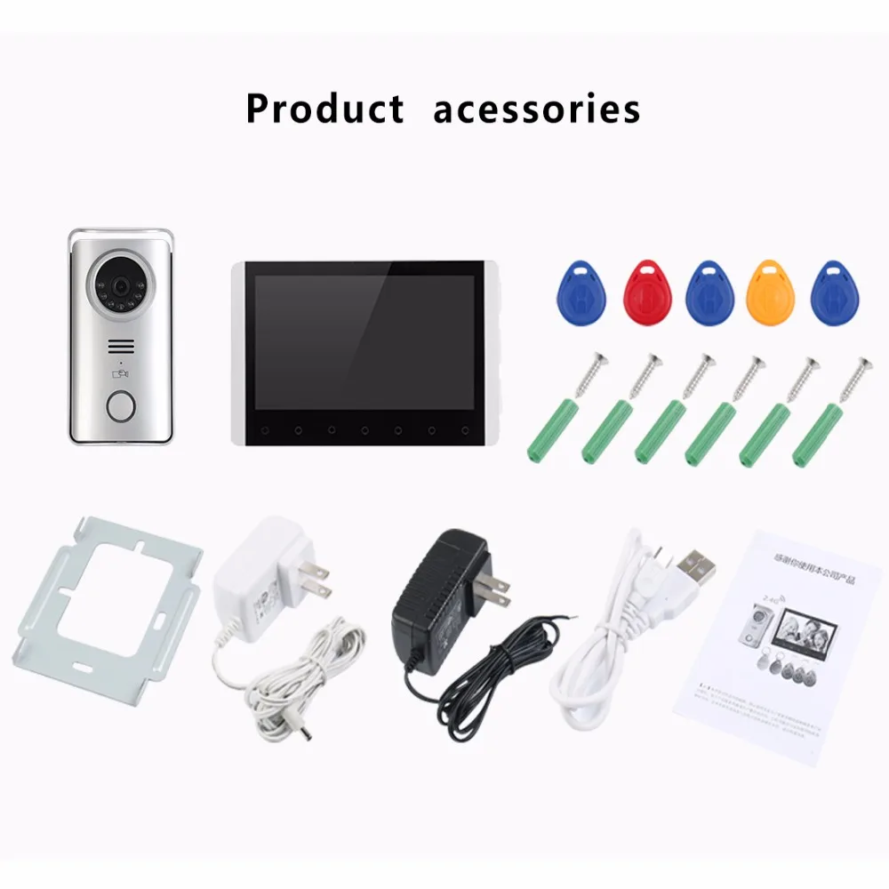 Digital wireless video intercom doorbell rfid camera DVR system 7 inch wireless camera security system video-eye include battery