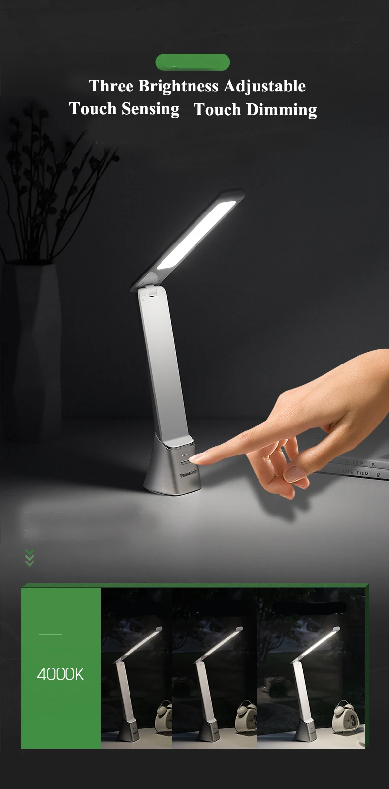 Panasonic светодиодный настольная лампа с сенсорным датчиком, Складная Настольная лампа, портативный USB Перезаряжаемый Настольный светильник, ночной прикроватный светильник s